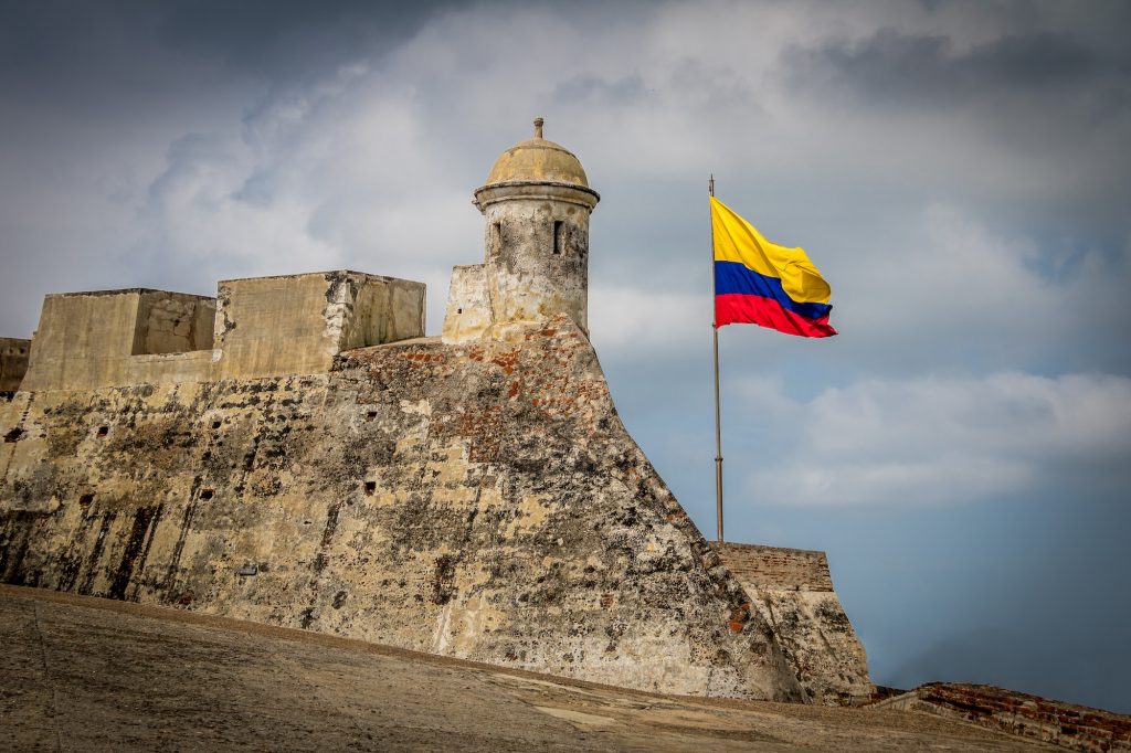 Castillo de San Felipe and colombian flag - Cartagena, Colombia